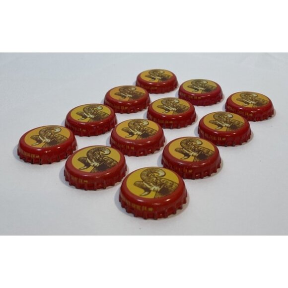 Lot of 12 Ram Head Red Yellow Shiner Bock Texas Beer Bottle Caps Older Style - Picture 9 of 9